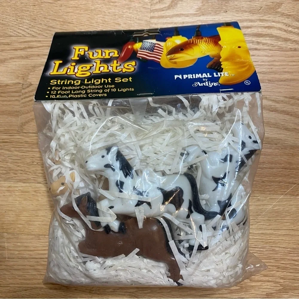 2002 Rarin to Go Horses Fun String Lights Set Plastic Light Covers Patio RV NEW